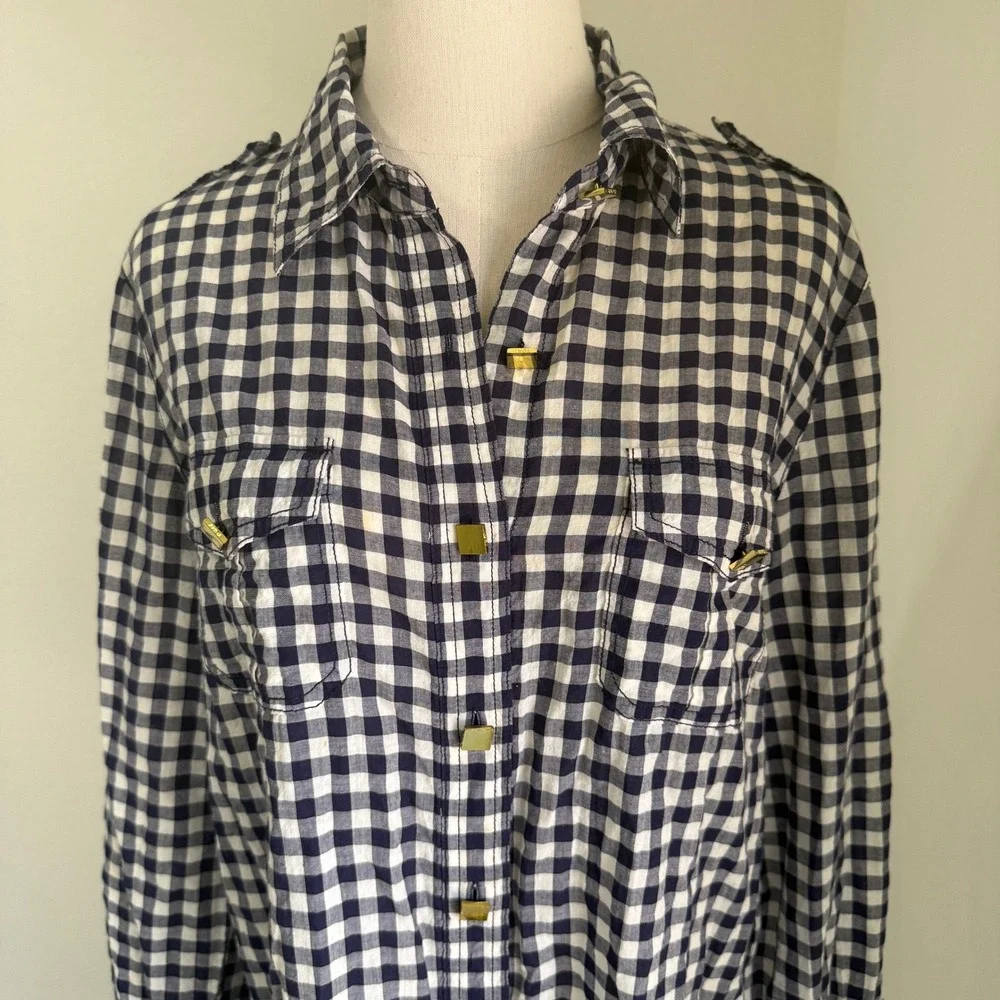 Tory Burch Gingham Shirt Dress Sz 8 Cotton Classic Preppy Designer Polished Chic